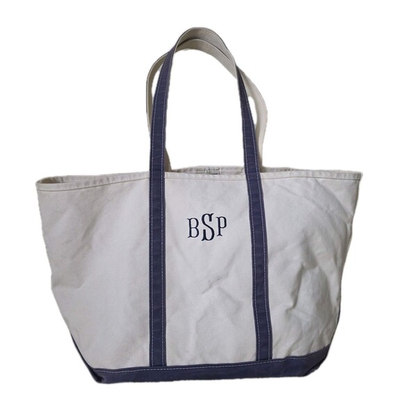 L.L. Bean Handbags - Vintage LL Bean Tote Bag XL Cream/Navy Canvas